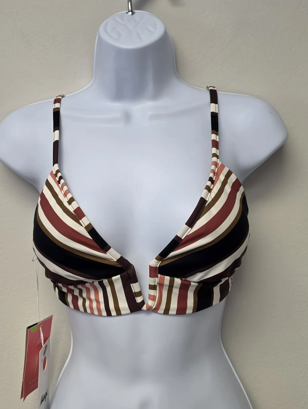 Maaji Burgundy Barcode Parade Reversible Triangle Bikini Swim Top L